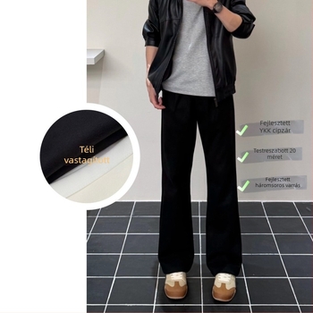 Férfi téli egyenes szabású nadrág, viszkóz-poliészter keverék, hosszú, üzleti-casual stílus