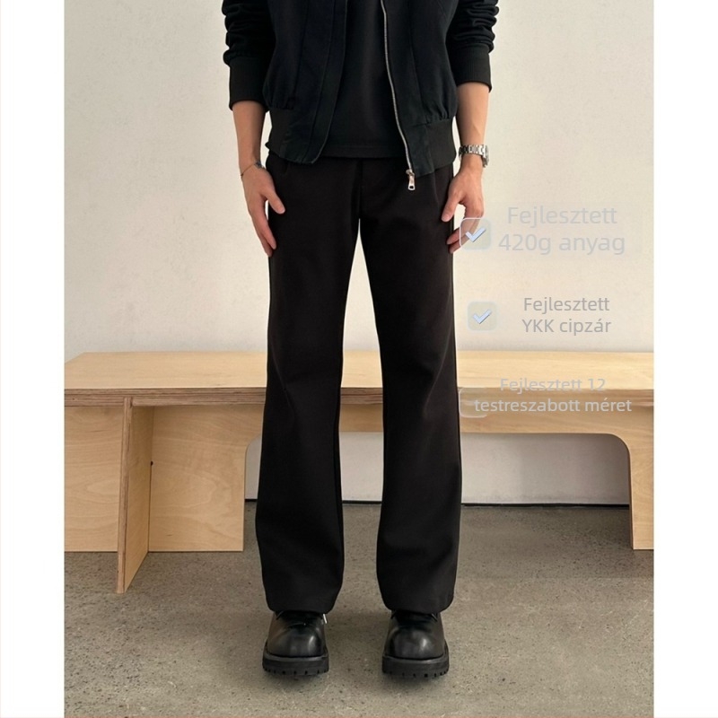 Férfi téli egyenes szabású nadrág, viszkóz-poliészter keverék, hosszú, üzleti-casual stílus