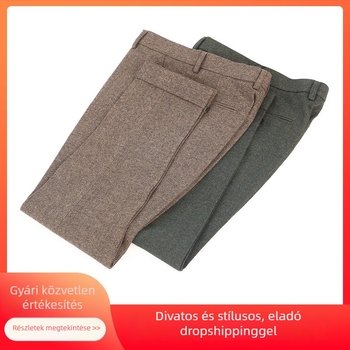 Férfi mandzsetás nadrág, rövid szabású tweed gyapjú herringbone mintával, karcsú fazon, téli stílus