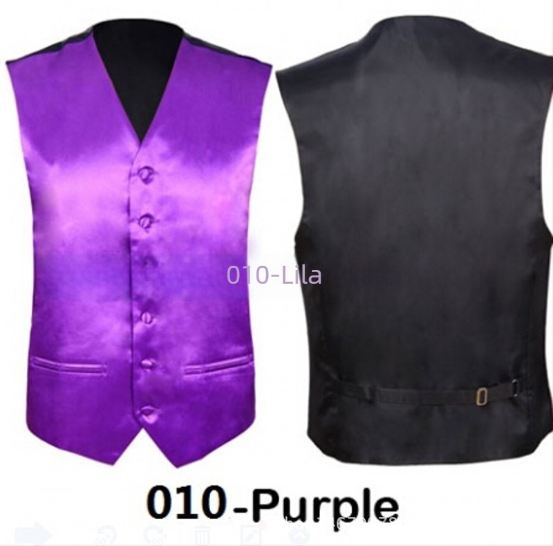 Férfi Slim Fit mellény poliészterből, egyréses záródás, gallér nélküli, egyszínű, bélés nélküli, bankett számára