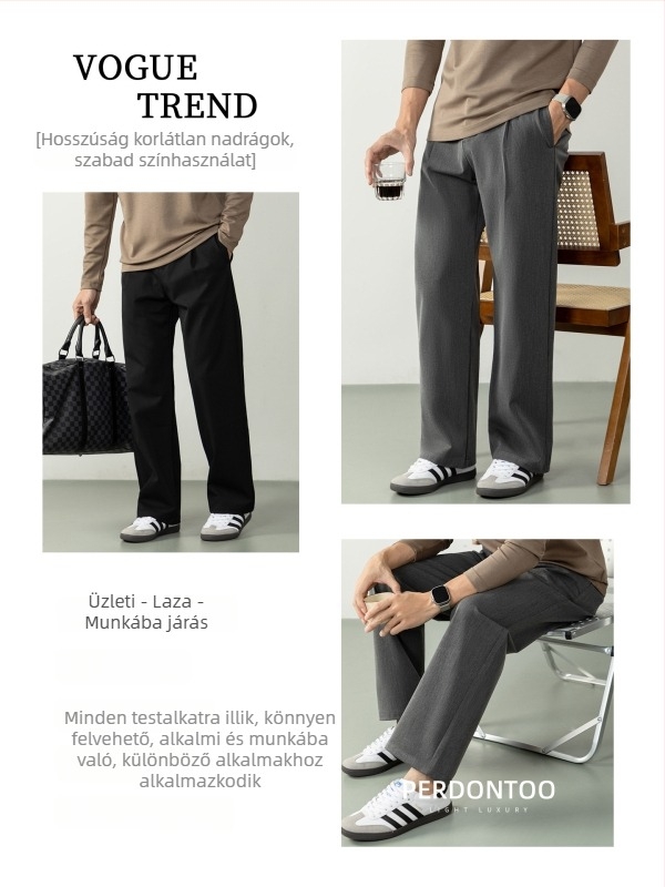 Férfi öltöny nadrág - vasalás nélkül, slim-fit, fél-elasztikus derék, egyenes szabás, poliészter-viszkóz-spandex keverék
