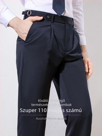 Neapolitán gyapjú férfi nadrág, magas derekú, egyenes szabás, egyetlen redő