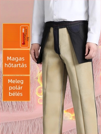Férfi téli nadrág magas derekú, fleece-béléses, vastag, lazán szabott, hétköznapi viselet