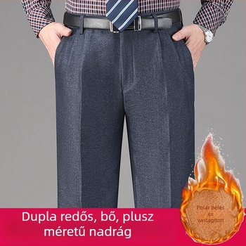 Téli férfi öltöny nadrág duplaplisével, magas derékkal, lazán szabott egyenes szárú, gyűrődésálló, vasalást nem igényel, fleece bélés