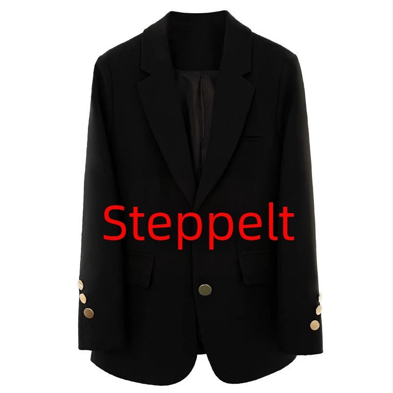 Női poliészter kosztümzakó, elegáns irodai stílus, laza szabású, kétgombos záródás, középhosszú