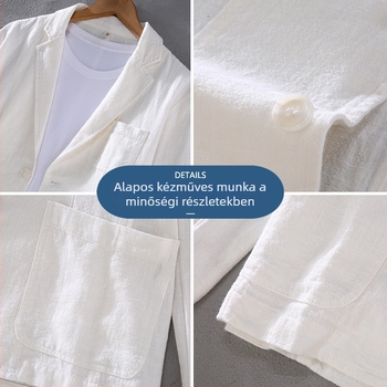 Slim-fit ramie-kender keverék casual kosztümkabát, öltöny gallér, kétgombos zárás, több zseb, tavasz–őszre