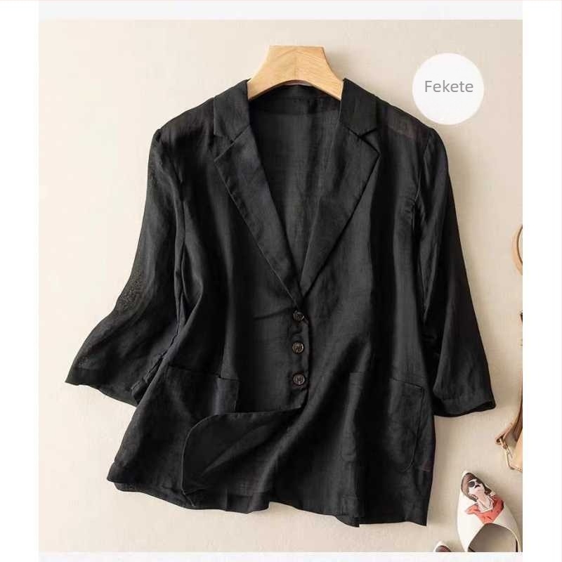 Női blézer 3/4-es ujjal, egyréses zárású, gallér típusú zakó, splicing varrás, japán-koreai laza stílusban