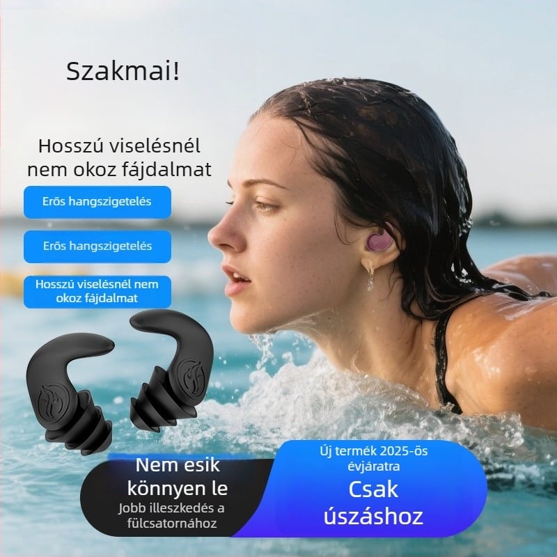 Szilikon fülvédők úszáshoz és fürdéshez, vízálló, belső fülbe illeszkedő kialakítás, CE tanúsítva, zajcsökkentés 80%