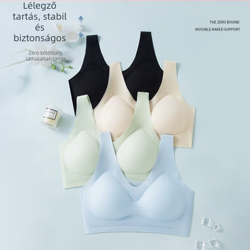 Nyári új vékony vezeték nélküli melltartó, összeszűkítő hatással, szép hátsó rész, integrált kosárral, varrat nélküli, ultra vékony, légáteresztő wrap-dizájn