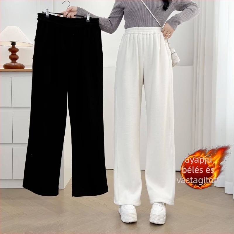 2025 Plusz méretű őszi-téli fleece-béléses vastag női nadrág, egyenes szabás, elasztikus derék, modell 9135