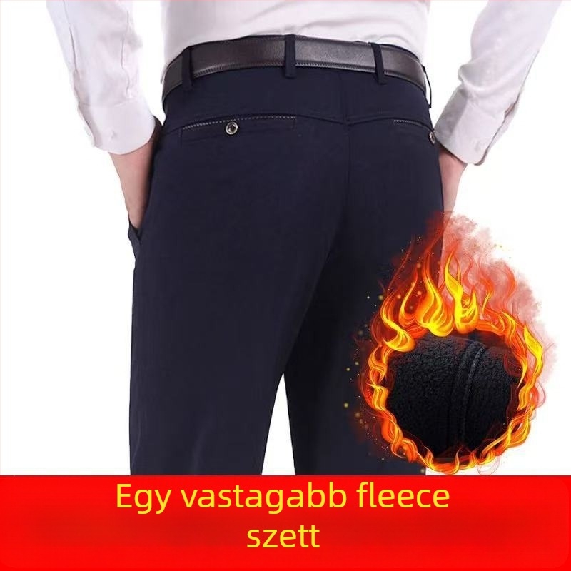 Férfiaknak egyenes szabású casual nadrág, magas derekú, micro-elasztikus poliészter, téli 2024