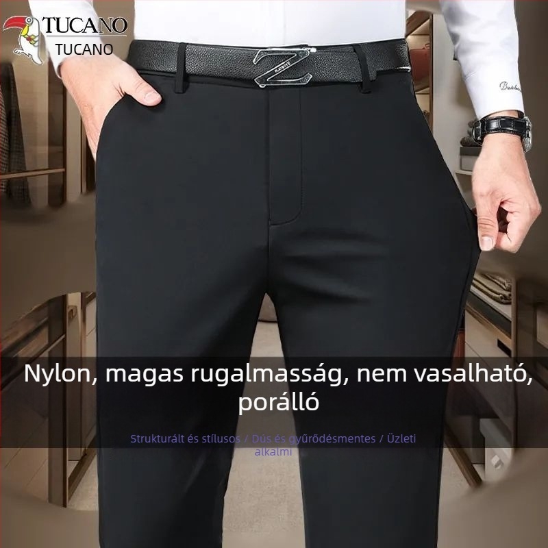 Férfi egyenes szárú nyugati stílusú nadrág, téli üzleti formális viselet, len-viszkóz keverék