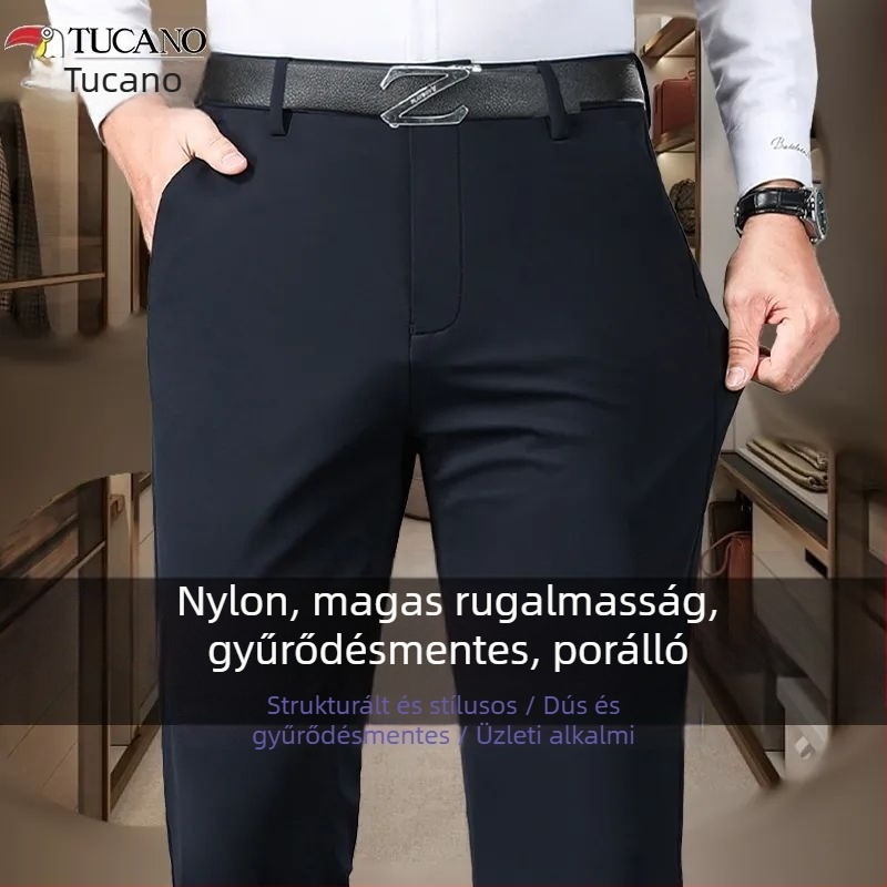 Férfi egyenes szárú nyugati stílusú nadrág, téli üzleti formális viselet, len-viszkóz keverék