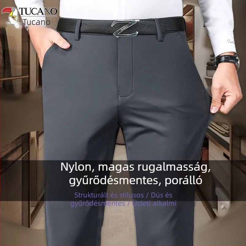 Férfi egyenes szárú nyugati stílusú nadrág, téli üzleti formális viselet, len-viszkóz keverék