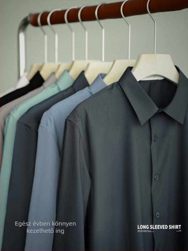 Férfi karcsú fazonú ing polieszter/spandek anyagból, vasalásmentes, hegyes gallér, hosszú ujjú