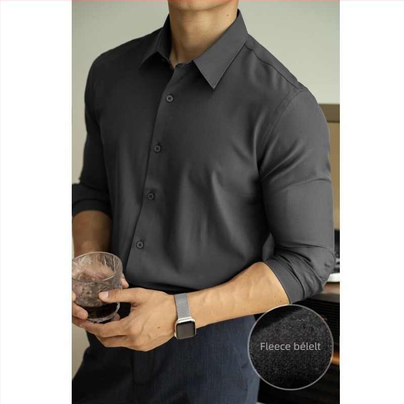 Férfi karcsú fazonú ing polieszter/spandek anyagból, vasalásmentes, hegyes gallér, hosszú ujjú