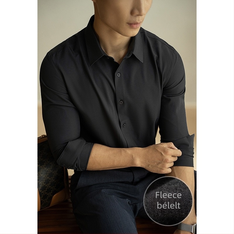 Férfi karcsú fazonú ing polieszter/spandek anyagból, vasalásmentes, hegyes gallér, hosszú ujjú