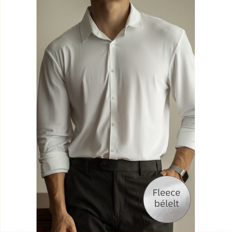 Férfi karcsú fazonú ing polieszter/spandek anyagból, vasalásmentes, hegyes gallér, hosszú ujjú
