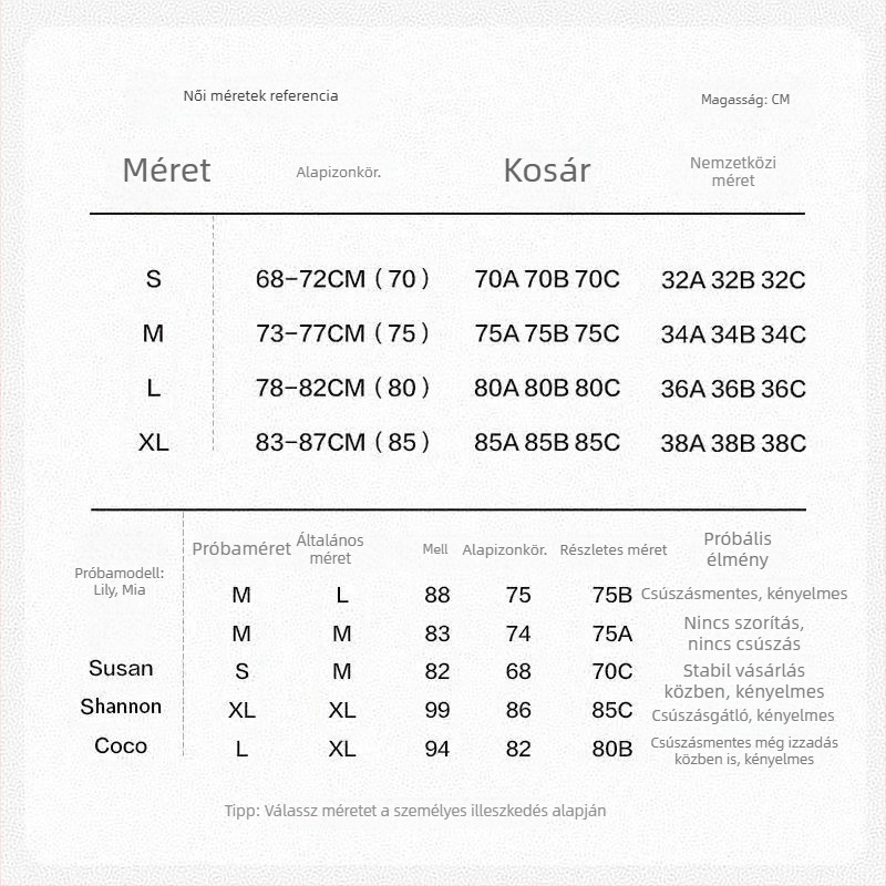 Pánt nélküli push-up melltartó, csúszásmentes kosár, 1/2 kosár, közepes alakú kosár, hátul négy sor csat