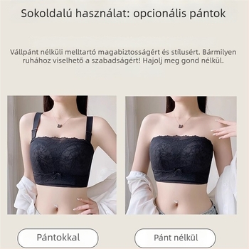 Vállpánt nélküli női melltartó, vékony fazon, nagy mellekhez, csúszásmentes, push-up, oldalsó mell-támasz, megakadályozza a lógást, tubus-top, teljes kosár