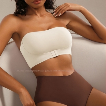 Váll nélküli csőtop előről záródó, 3/4-es kosár, ultra vékony formázott kosarak, nylonanyag, push-up