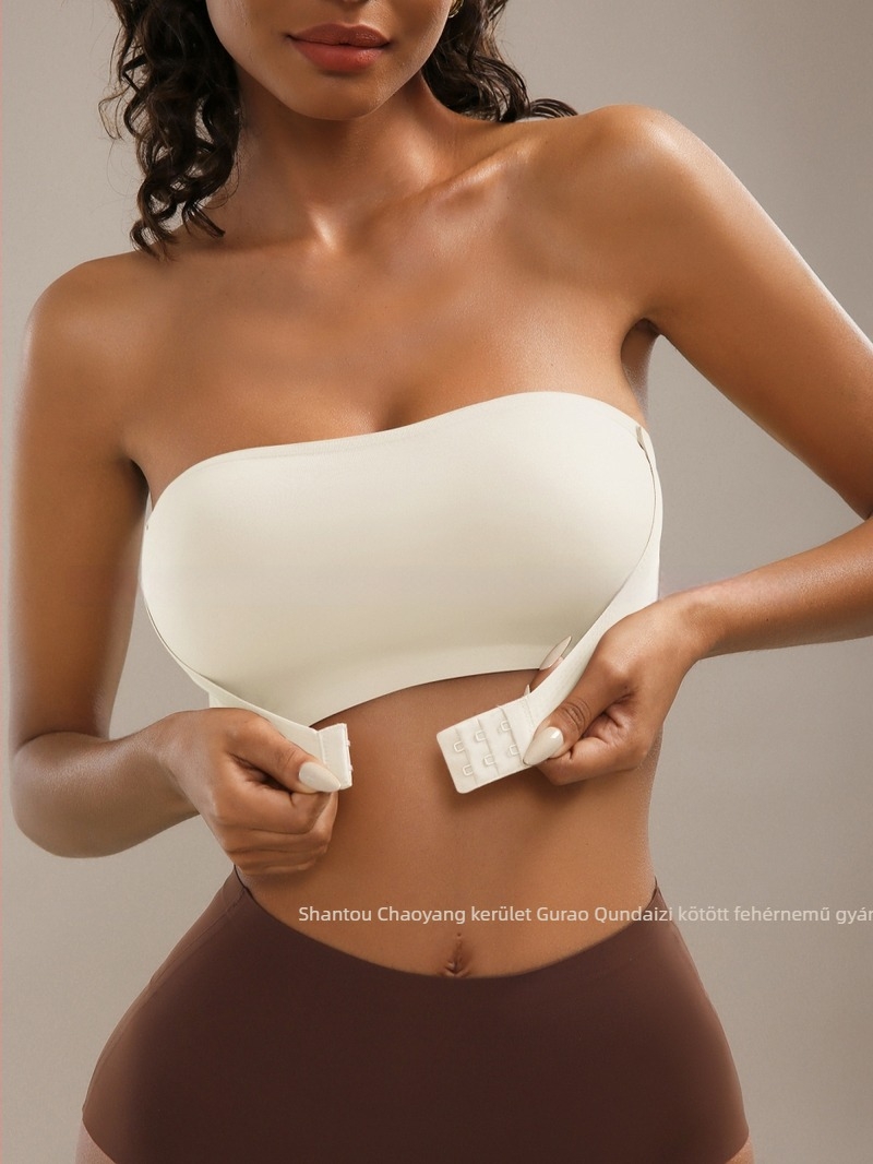 Váll nélküli csőtop előről záródó, 3/4-es kosár, ultra vékony formázott kosarak, nylonanyag, push-up