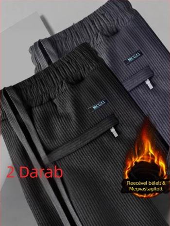 Férfiaknak szánt fleece-béléssel vastag téli chenille kordbársony nadrág, lazább szabás, egyenes szár