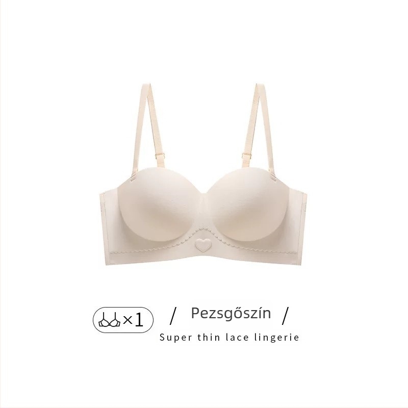 Sima varrás nélküli melltartó kis keblekhez, 1/2 kosár, vast formázott kosár, oldalsó összegzés, csúszásmentes, vezeték nélküli