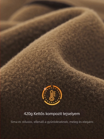 Férfi casual nadrág fleece-béléssel, függőleges csíkos textúrával, középső derék, kötéses zárás, egyenes szár