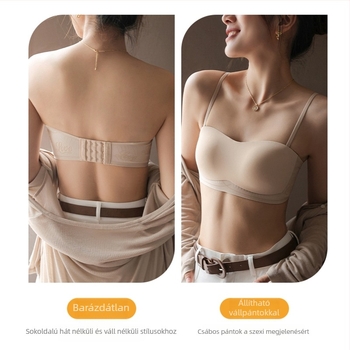 Nélkül vállpántos bandeau melltartó nőknek, push-up, csúszásmentes, varrat nélküli, 1/2 kosár, vékony formázott kosár