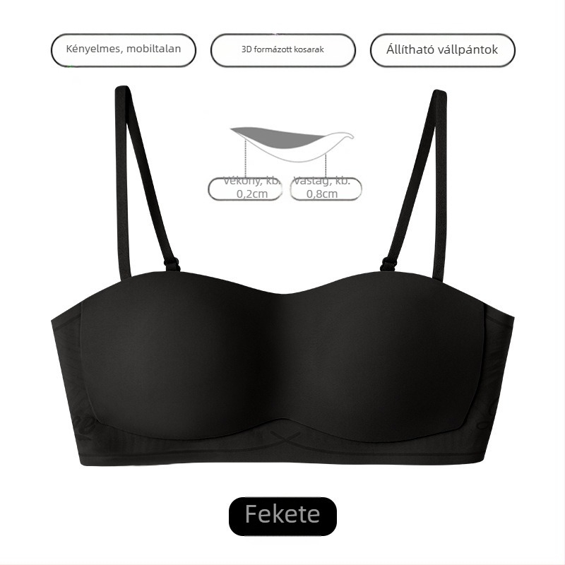 Nélkül vállpántos bandeau melltartó nőknek, push-up, csúszásmentes, varrat nélküli, 1/2 kosár, vékony formázott kosár