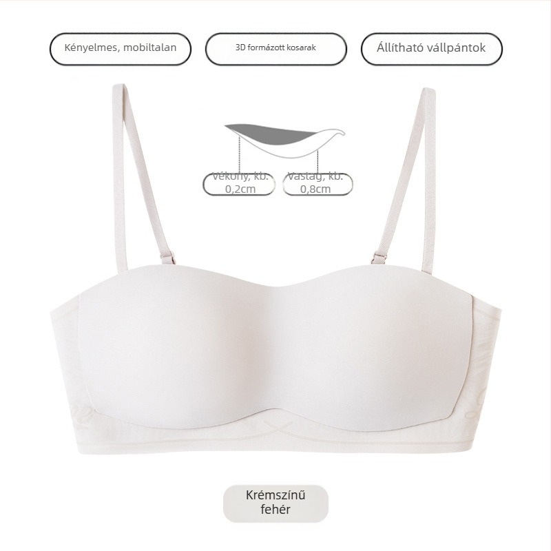 Nélkül vállpántos bandeau melltartó nőknek, push-up, csúszásmentes, varrat nélküli, 1/2 kosár, vékony formázott kosár