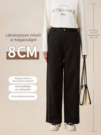 Női egyenes szabású mosott denim nadrág, magas derék, 95% pamut, őszi 2024