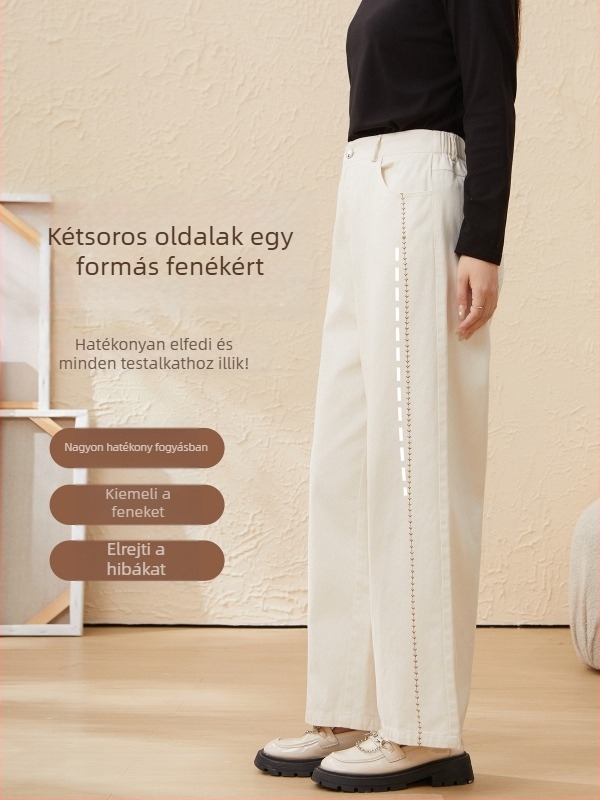 Női egyenes szabású mosott denim nadrág, magas derék, 95% pamut, őszi 2024