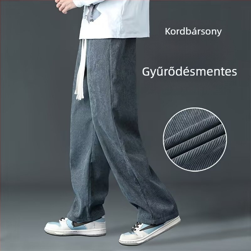 Férfi corduroy nadrág, széles szabású, sportos-casual, tavasz–ősz