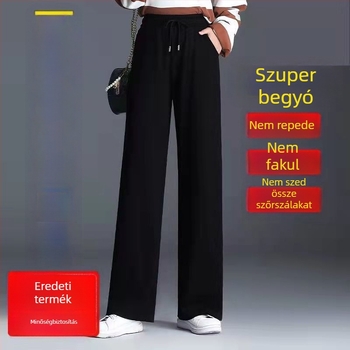 Női széles lábú nadrág fleece béléssel, elasztikus derékkal, nagy nyúlással, mindennapi őszi-téli nadrág