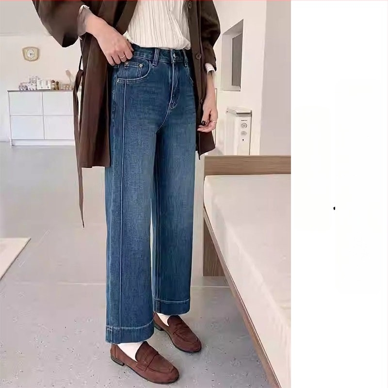 Női denim farmer – karcsú egyenes szabás, magas derék, elasztikus, cropped hossz