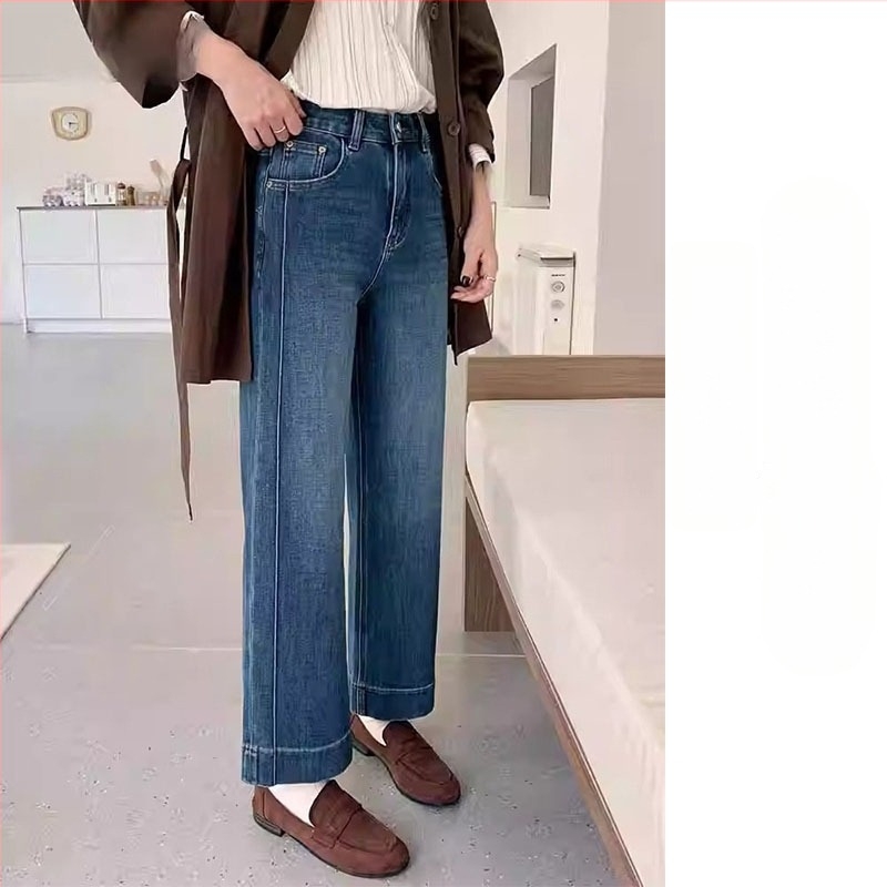 Női denim farmer – karcsú egyenes szabás, magas derék, elasztikus, cropped hossz