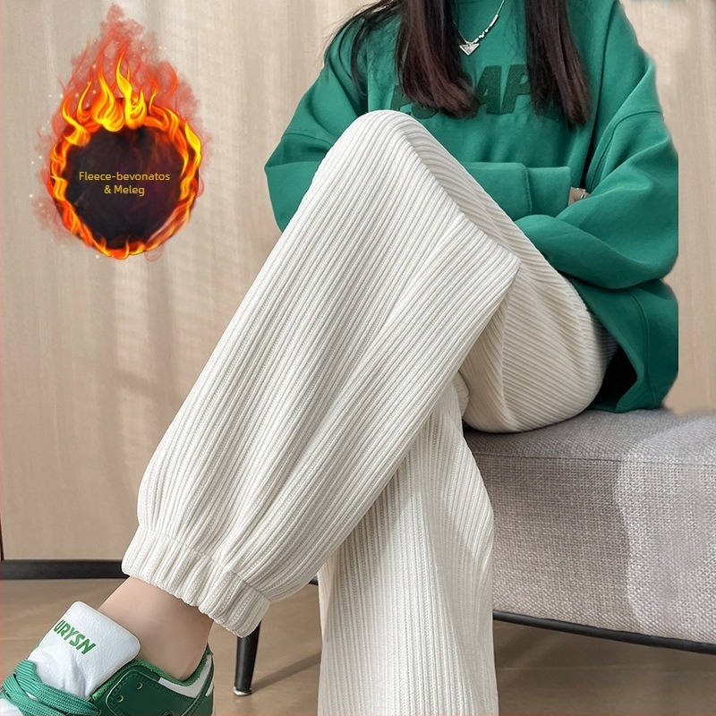 Női jogger nadrág Chenille emboss, belső fleece, magas derék, keskeny szabás, 95% poliészter