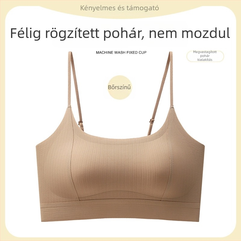 Vékony vállú melltartó formázott kosarakkal, nylon anyag, 1/2 kosár, rögzített dupla vállpántok, push-up