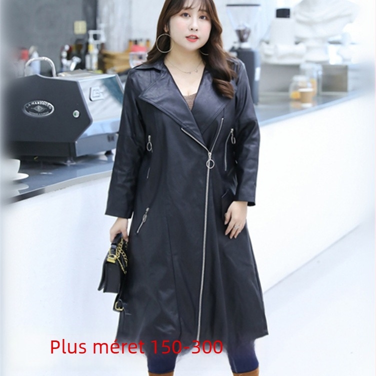 PU bőrből készült kabát szőrme gallérral, hosszú ujjú, téli modell 2022, nőknek