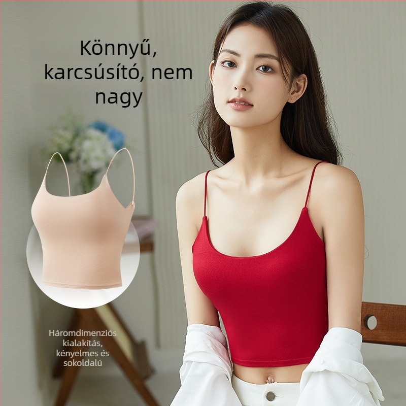 Női pánt nélküli camisole nyitott hátsóval – beépített melltartó párnával, lélegző pamut, teljes kosár, vékony formázás