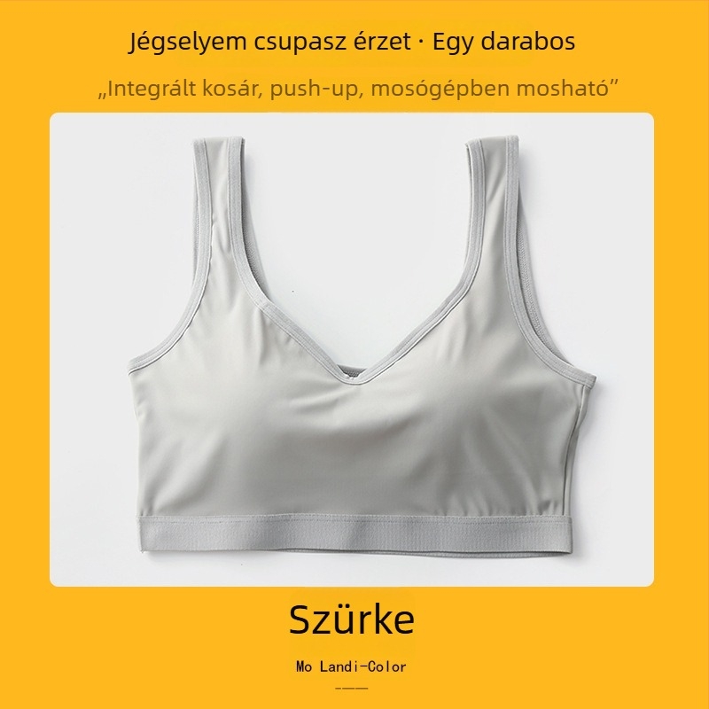 Új Ice Silk drót nélküli sportmelltartó, egyrészes kialakítás, anti‑átlátszóság, gyönyörű hátsó rész, push-up hatás, vállpánt nélküli top