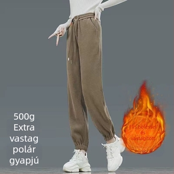 Női harém nadrág Lamb Velvet anyagból, 2025 ősz-tél, fleece bélelt, magas derék, vastag, casual egyenes szabású