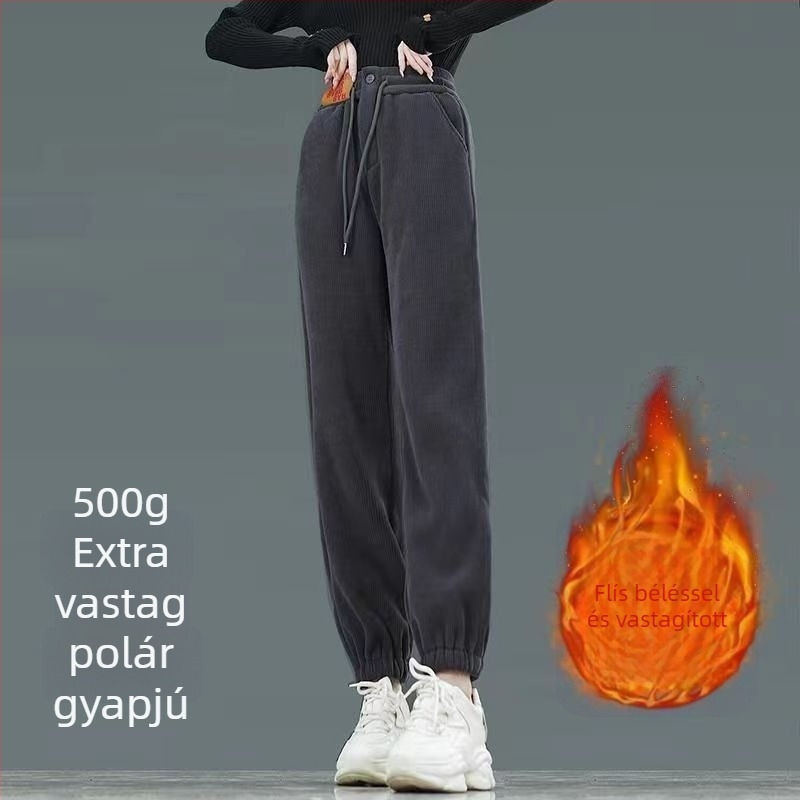 Női harém nadrág Lamb Velvet anyagból, 2025 ősz-tél, fleece bélelt, magas derék, vastag, casual egyenes szabású