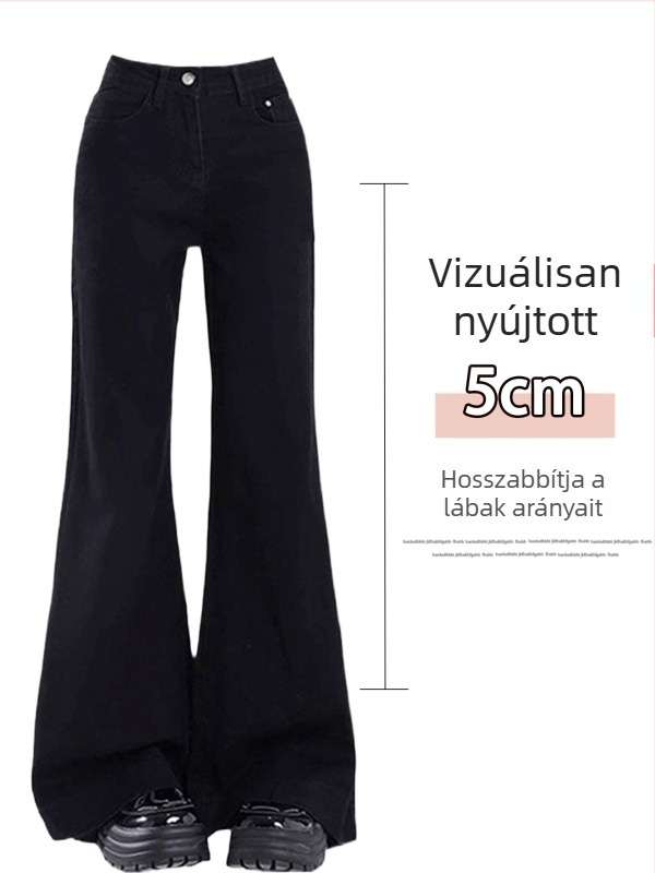 Női denim farmernadrág fleece-béléssel – micro flare, magas derék, hosszú fazon