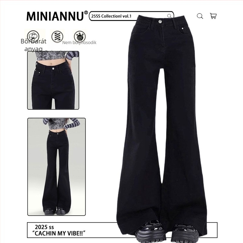 Női denim farmernadrág fleece-béléssel – micro flare, magas derék, hosszú fazon