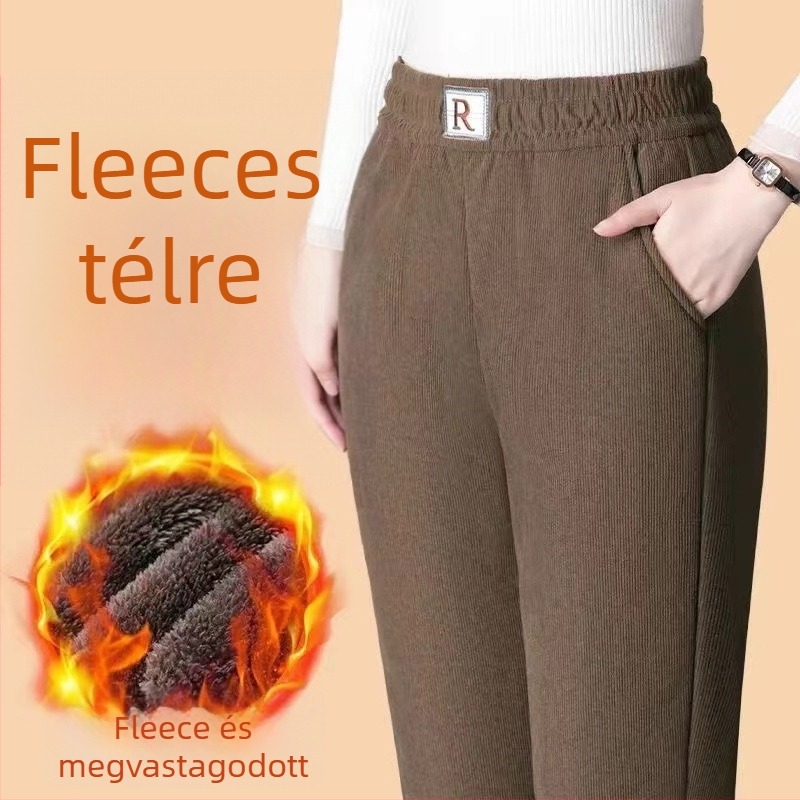 Fleecével bélelt harémnadrág, magas derék, egyenes szabás, 95% poliészter