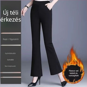 Női fleece-béléssel ellátott vastag, enyhén bővülő nadrágok, ősz-télre, magas derék, plusz méret, laza szabás, koreai stílusú hosszú nadrág, karcsúsít és melegen tart