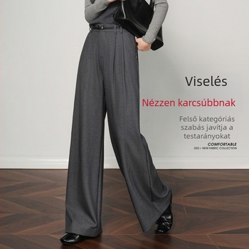 Gyapjúkeverékből készült széles nadrág, magas derekú, drapírozott vonal, vasalásmentes, hétköznapi, őszi 2025